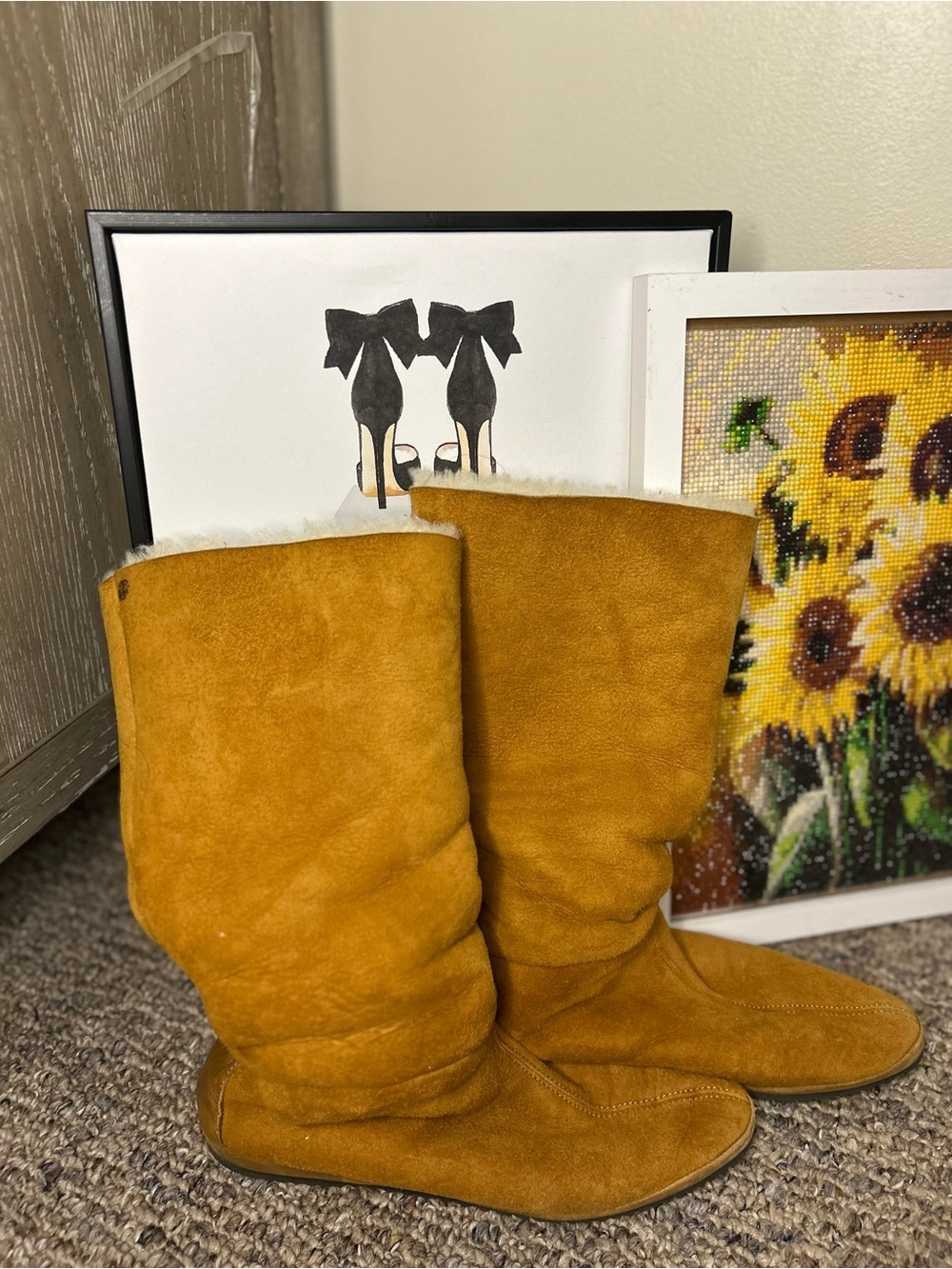 Christian Rossi Tan Mustard Suede Knee-High Boots | Size 9M